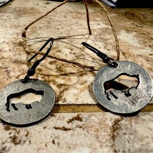 Hand made metal Bison earrings.